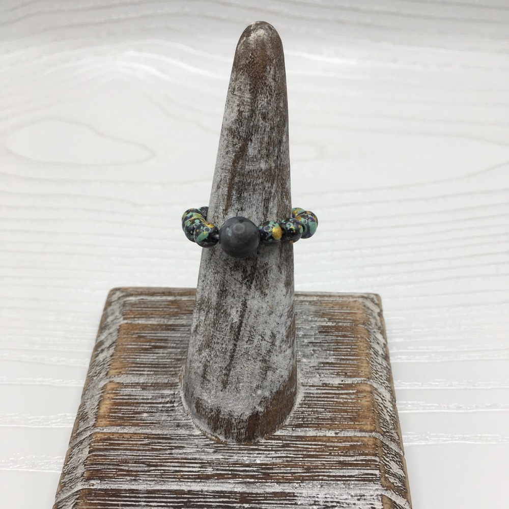HANDCRAFTED Painted Hematite w/Labradorite Stretch Bead Ring